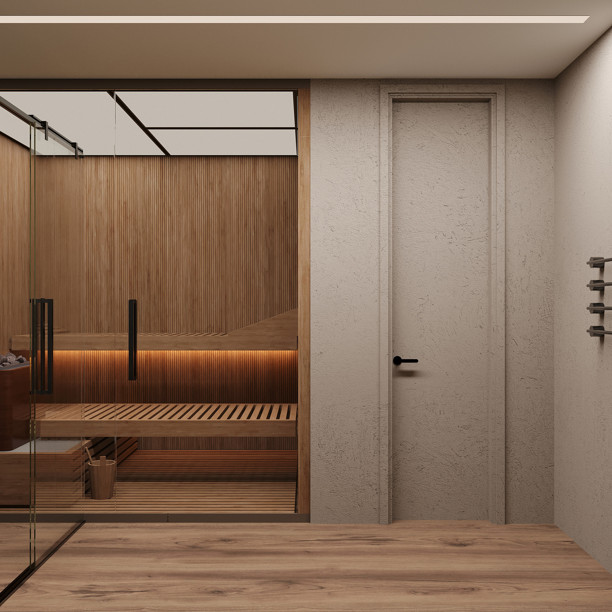 Дизайн-проект, концепция, современный загородный дом, ванная комната, сауна
