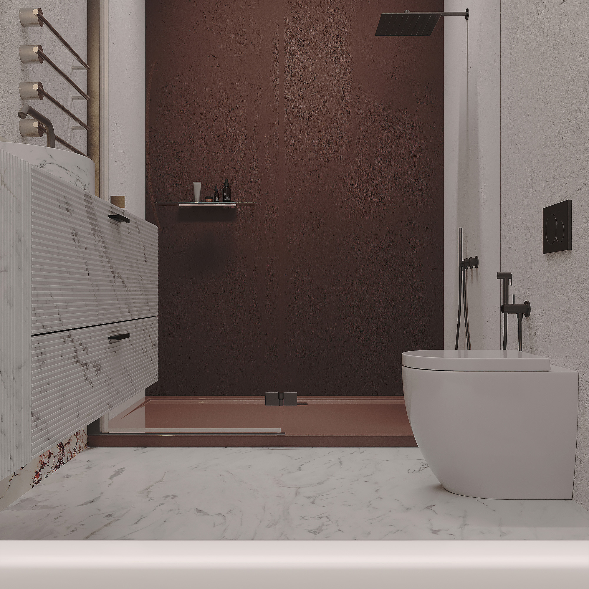 Дизайн-проект, концепция, современный загородный дом, ванная комната