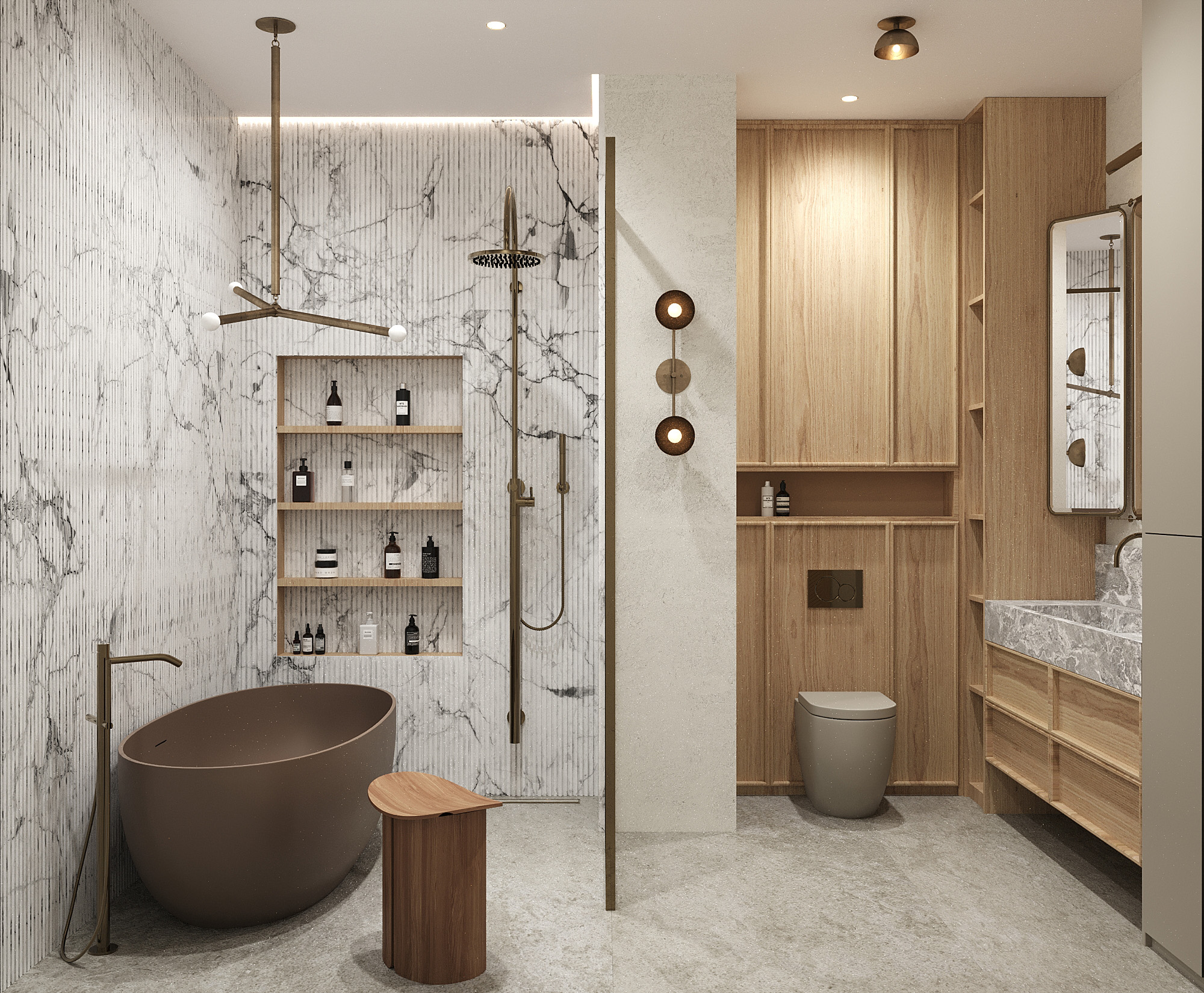 Дизайн-проект интерьера ванной комнаты в ЖК Настоящее, концепция, визуализации